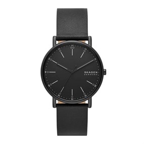 Skagen SKW6902 Signatur Black IP Black Leather Strap Watch - W06303