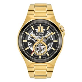Bulova 98A178 Maquina Automatic Gold Tone Bracelet Watch - W09356