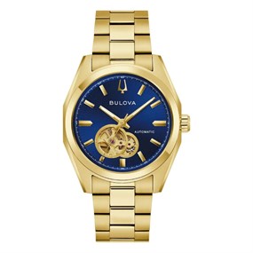 97A203 Bulova Surveyor Gold Tone Automatic Blue Dial Watch - W09412