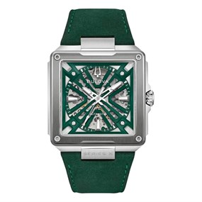 98A343 Bulova Series X Automatic Green Suede Strap Watch - W09419