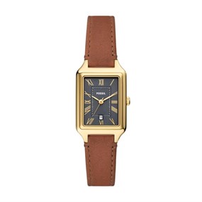 Fossil ES5303 Raquel Gold Plated Brown Leather Strap Watch - W10330