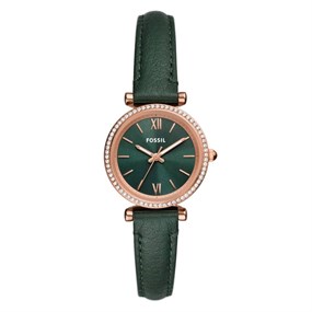 Fossil ES5370 Carlie Green Leather Strap Watch - W10367