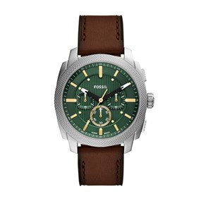 Fossil FS6100 Machine Chronograph Brown Leather Strap Watch - W10399