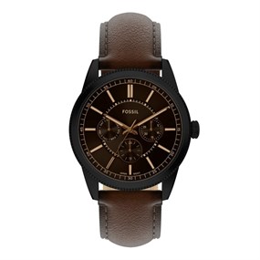 Fossil FS6138 Pearson Multi Function Black IP Brown Leather Strap Watch - W10420
