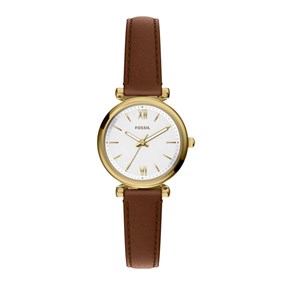 Fossil ES5464 Carlie Mini Brown Leather Strap Watch - W10477