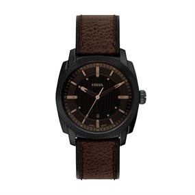 Fossil FS6187 Machine Black IP Brown Leather Strap Watch - W10501