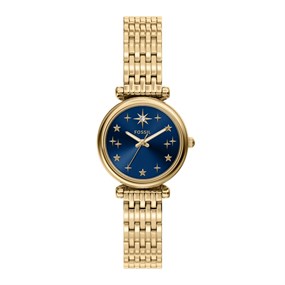 Fossil ES5521 Carlie Gold Tone Blue Dial Bracelet Watch - W10547