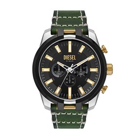 Diesel DZ4588 Split Chronograph Green Leather Strap Watch - W11227