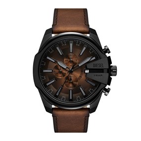 Diesel DZ4692 Mega Chief Slim Chronograph Brown Leather Strap Watch - W11341