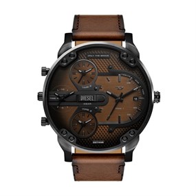 Diesel DZ7492 Mr Daddy Slim Black IP Brown Leather Strap Watch - W11344