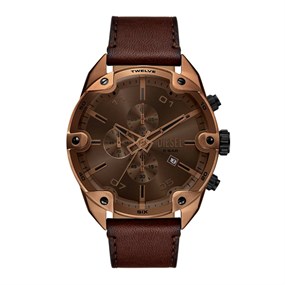 Diesel DZ4698 Spiked Chronograph Brown Leather Strap Watch - W11363