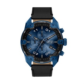 Diesel DZ4703 Spiked Chronograph Blue IP Black Leather Strap Watch - W11371