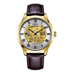 Rotary GS02941/03 Vintage Skeleton Brown Strap Watch - W13137