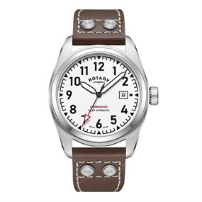 Rotary GS05470/18 Commando Automatic Brown Leather Strap Watch - W13204