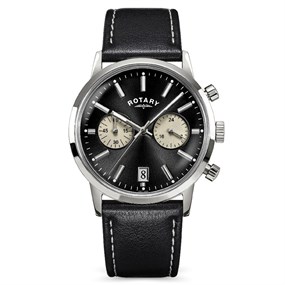 Rotary RGS10067/04 1895 Chronograph Stainless Steel Black Dial And Leather Strap Watch - W13321
