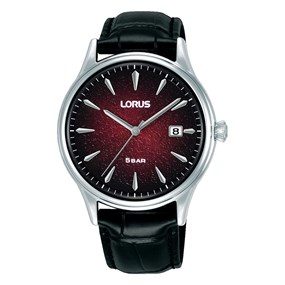 Lorus RS901EX9 Burgundy Dial Black Leather Strap Watch - W16345