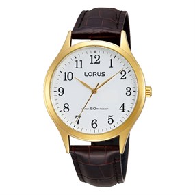 Lorus RRX18HX9 Gold Tone Brown Leather Strap Watch - W16376