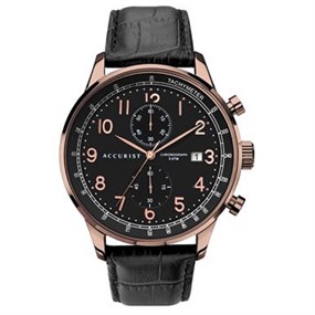 Accurist 7353 Chronograph Black Leather Strap Watch - W19158
