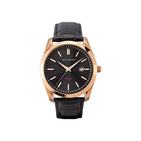 Accurist 7338 Rose Gold Plated Black Leather Strap Watch - W19163