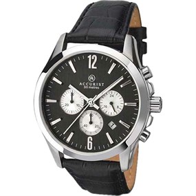 Accurist 7064 Stainless Steel Chronograph Black Leather Strap Watch - W19185