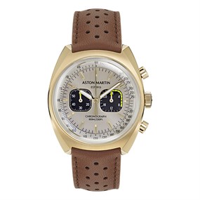 Aston Martin MTTS2F502 Timeless Chronograph Gold Tone Brown Leather Strap Watch - W2071