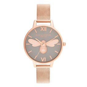 Olivia Burton OB16FB10 Lucky Bee Rose Gold Tone Mesh Bracelet Watch - W28147