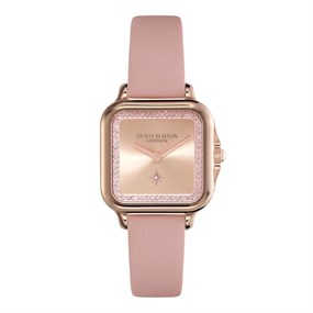 Olivia Burton 24000122 Grosvenor Pink Leather Strap Watch - W28194