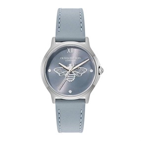 Olivia Burton 24000343 Classic Bee Chalk Blue Leather Strap Watch - W28210