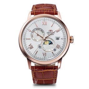 Orient RA-AK0801S30B Bambino Sun And Moon Automatic Brown Strap Watch - W2963
