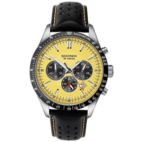 Sekonda 1395 Velocity Chronograph Black Leather Strap Watch - W31220