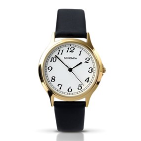 Sekonda 3134 Gold Tone Black Strap Watch - W31232