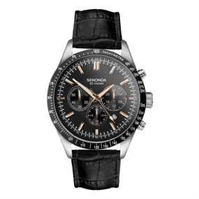 Sekonda 30017 Black Leather Strap Watch - W31314