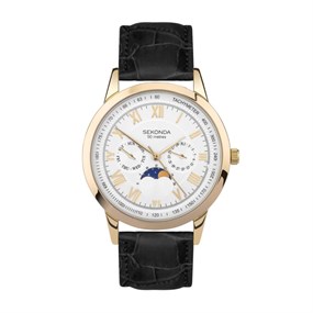 Sekonda 30147.200 Armstrong Moonphase Black Leather Strap Watch - W31344