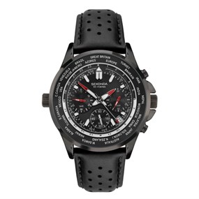 Sekonda 1864 World Time Black Leather Strap Watch - W31376