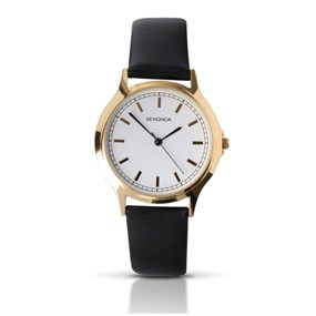 Sekonda 3136 Gold Plated Black Strap Watch - W31383