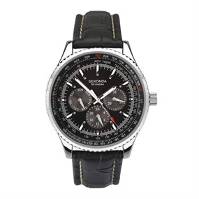 Sekonda 1216 Chronograph Black Leather Strap Watch - W31389
