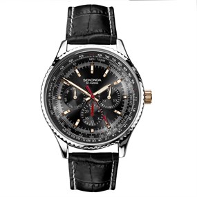 Sekonda 30036 Multi-Dial Black Leather Strap Watch - W31420