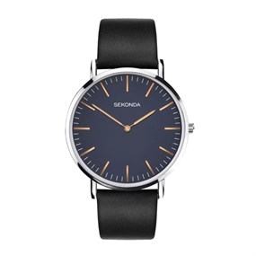 Sekonda 1343 Blue Dial Black Leather Strap Watch - W31425