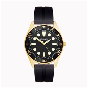Sekonda 30317 Gold Tone Black Silicone Strap Watch - W31454