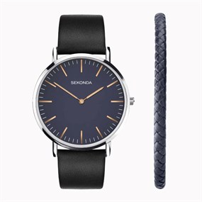 Sekonda 39027 Black Strap Watch And Bracelet Gift Set - W31462