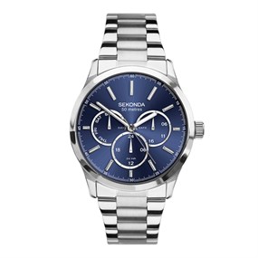 Sekonda 1505 Option E Blue Multi Dial White Metal Bracelet Watch - W31469