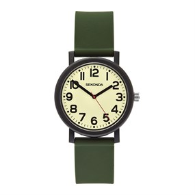 Sekonda 30360 Cream Dial Green Strap Watch - W31478