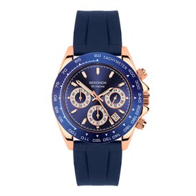 Sekonda 30363 Rose Case Blue Strap Chronograph Dial Watch - W31479