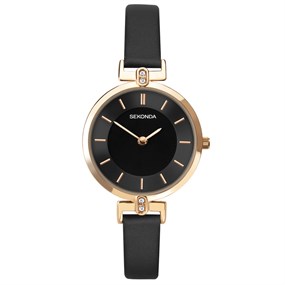 Sekonda 40297 Rose Tone Black Strap Watch - W32423