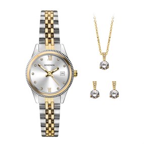 Sekonda 2674G Two Tone Watch, Necklace And Stud Earrings Gift Set - W32452
