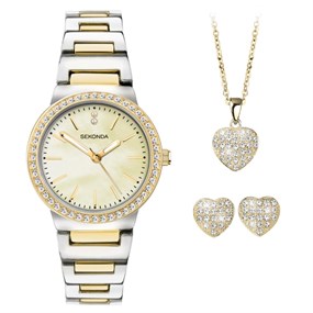 Sekonda 49036 Two Tone Watch, Necklace And Earrings Gift Set - W32453