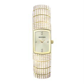 Sekonda 40468 Gold Tone Stone Set Bangle/Bracelet Watch - W32457