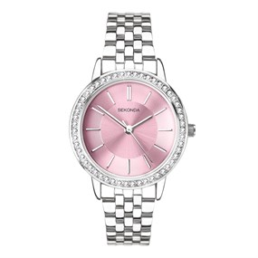 Sekonda 40802 Option A Stone Set Case Pink Dial Watch - W32496