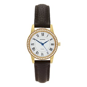 Sekonda 40794 Brown Strap Stone Set Case Roman Numeral Watch - W32506