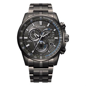 Citizen CB5887-55H Perpetual Chronograph A.T Black IP Bracelet Watch - W38429